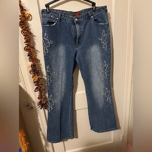 Embellished Wide Leg Blue Jeans